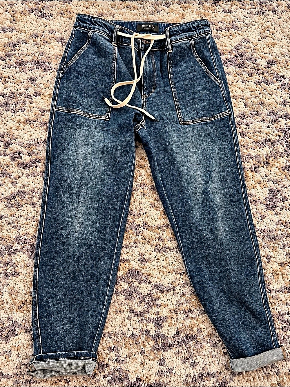 Judy Blue 13/31 Drawstring Boyfriend Jeans Medium Wash Cuffed